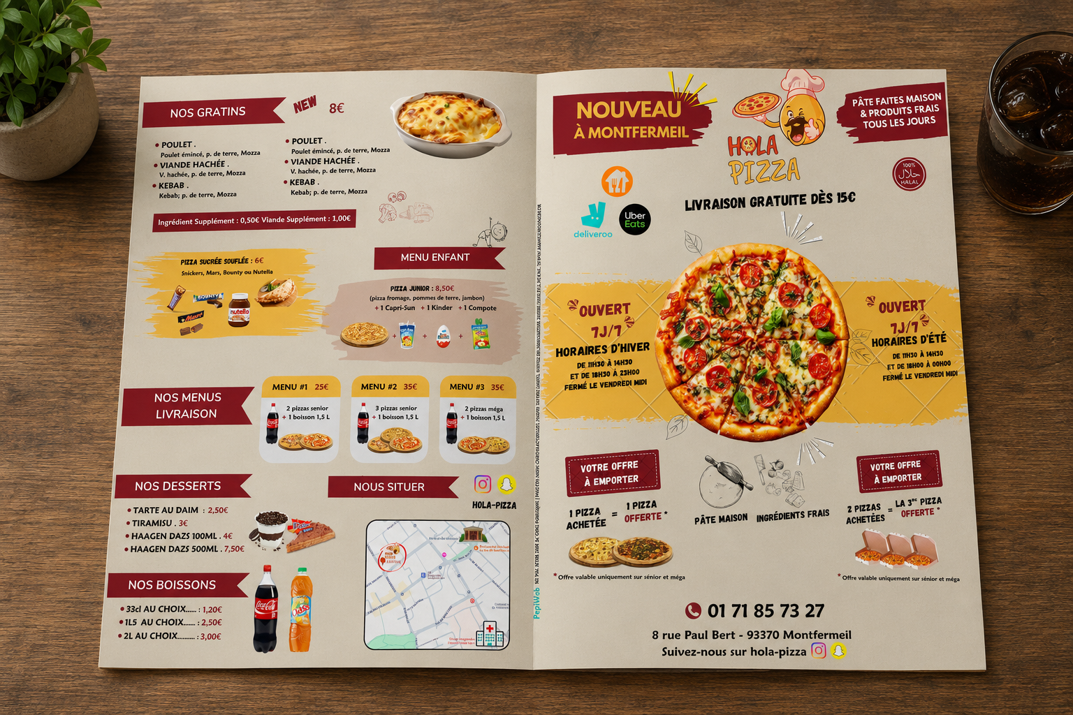 Menus et flyers Hola Pizza – pizzeria Île-de-France