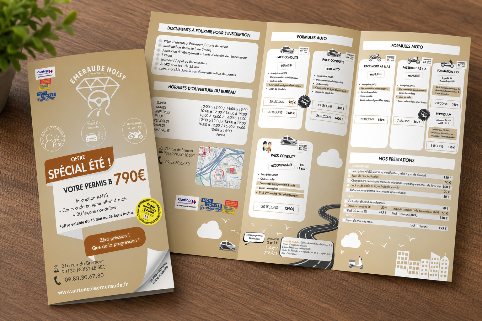 Flyers et dépliants Auto-École Émeraude
