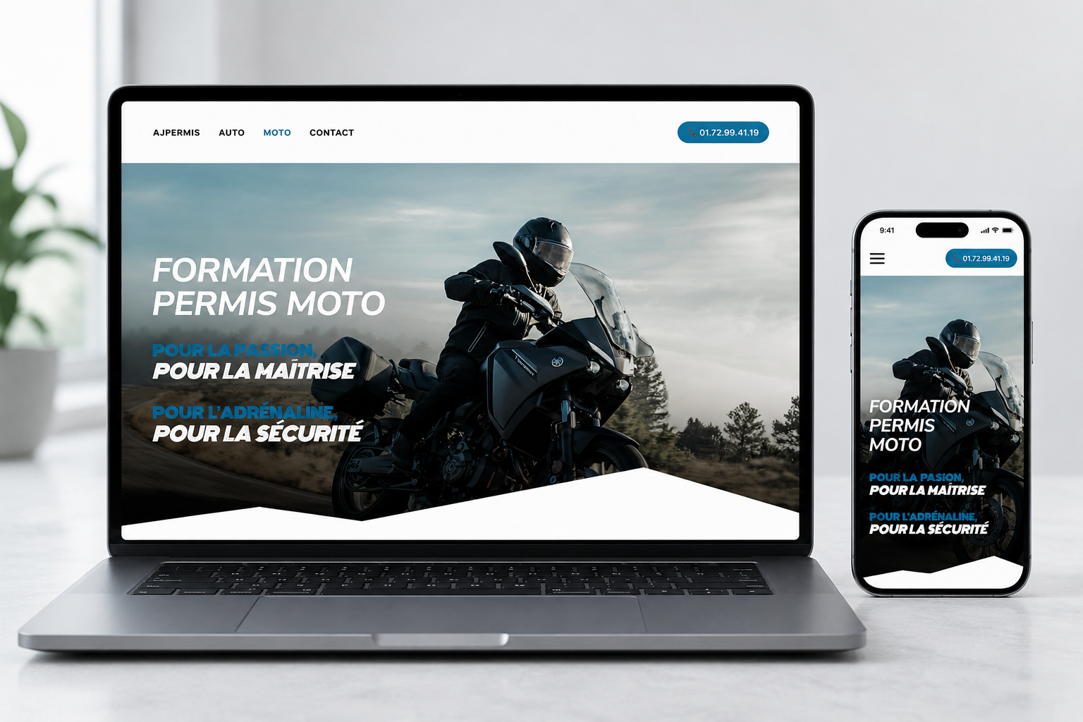 Site vitrine auto-école AJ Permis créé par Pépiweb